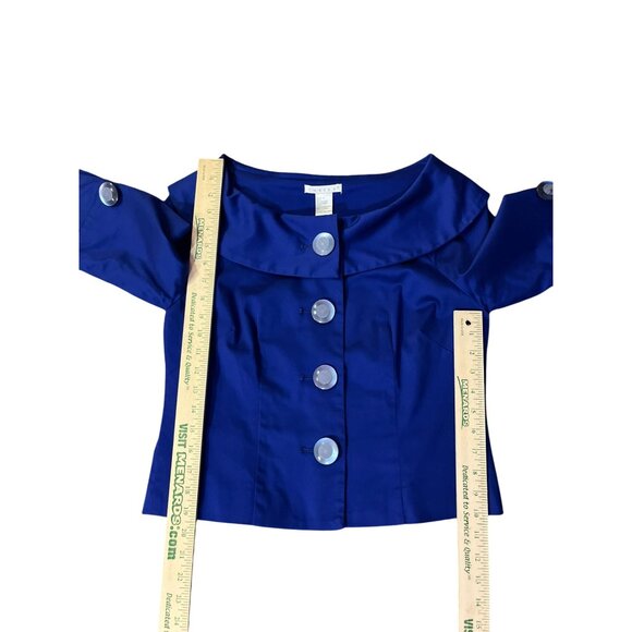 Tweeds Jacket Womens S Blue Button Front 3/4 Sleeve Lined Cotton Blend Used - Picture 10 of 14